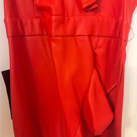 Bebe faux leather Vibrant Red Asymmetrical Dress - Picture 3 of 6
